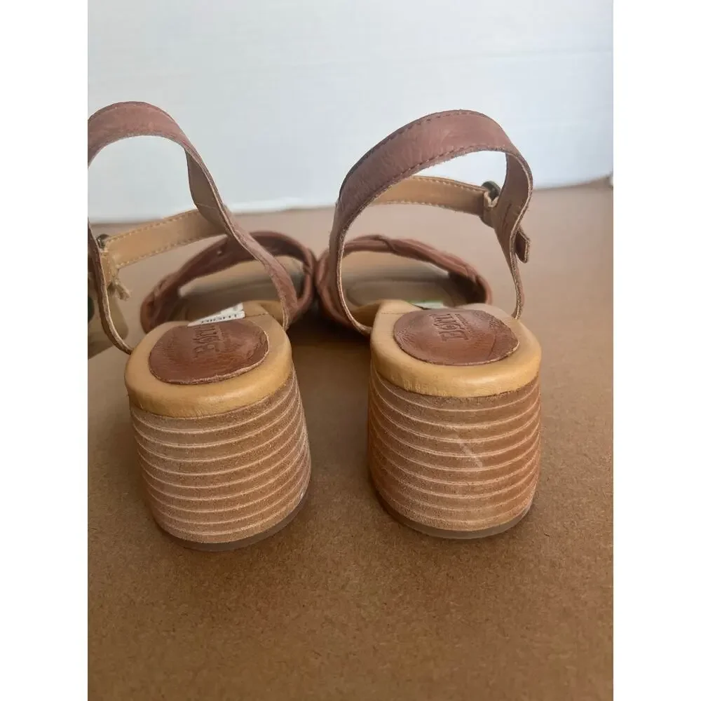NWT BORN Shonie Brown Soft Leather Block Heel Buckle Ankle Comfort Sandals Sz 10 - Picture 13 of 14